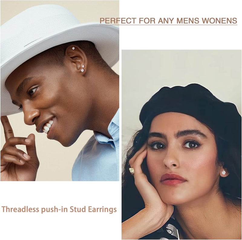 Yetonload 5-6 pairs Push-in Flat Back Stud Earrings Hypoallergenic Surgical Stainless Steel Cubic Zirconia Earrings Studs Set Multi-Pack, CZ Stud Earrings for Women Men Trendy Cartilage Stud Earrings 2-8mm - Image 5